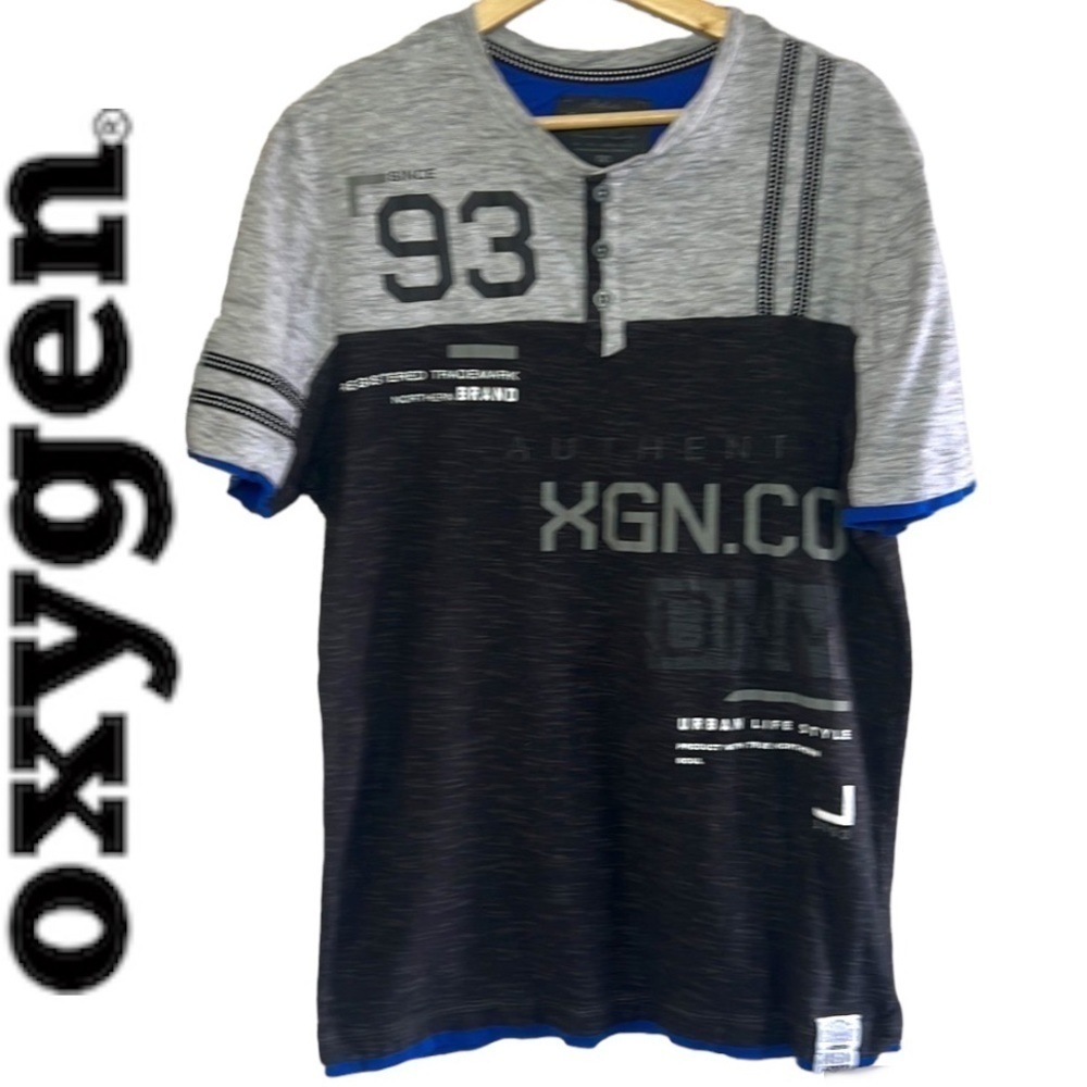 Oxygen Active Wear Gray/Black Short Sleeve T-Shirt Size L